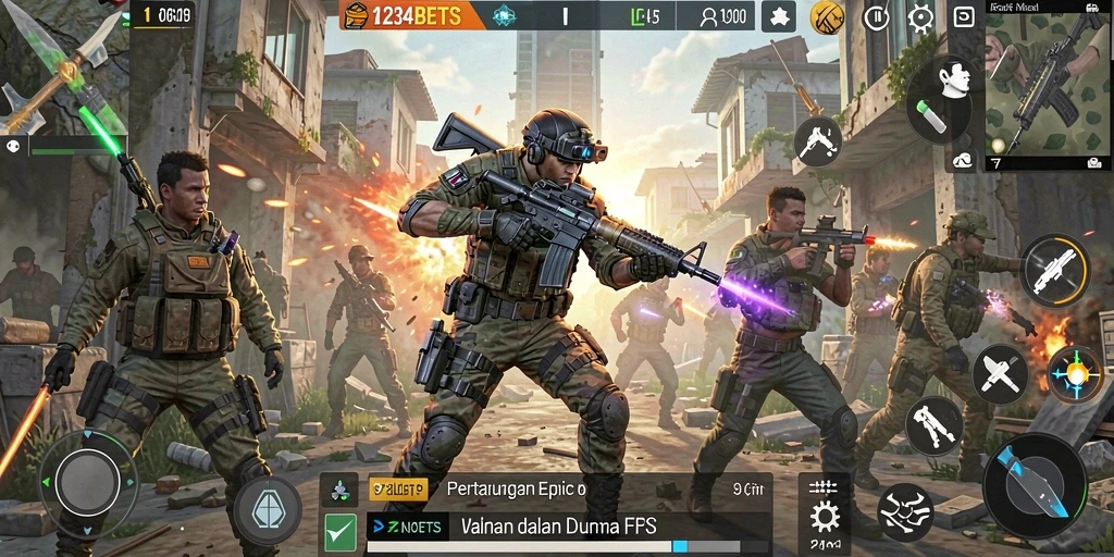 Tampilan gameplay intens dari 1234BETS dalam aksi FPS.