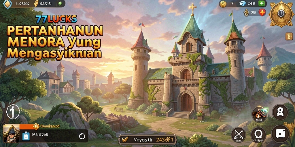 Screenshot dari gameplay 77LUCKS yang menampilkan strategi Tower Defense.