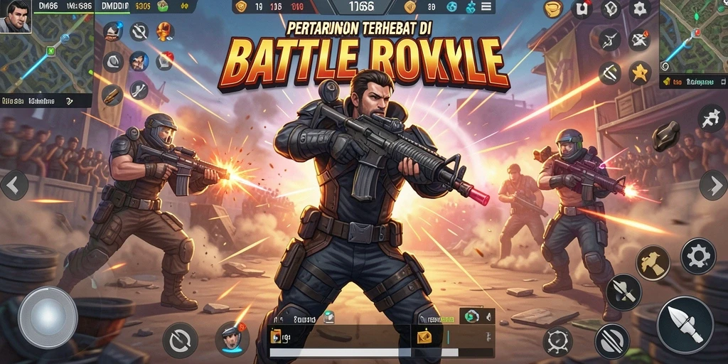 Tangkapan layar DMD686 menunjukkan aksi intens di arena Battle Royale.