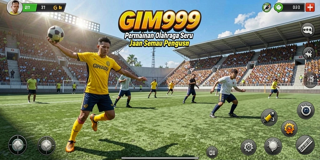 Tampilan screenshot utama GIM999 saat pemain beraksi di lapangan olahraga.