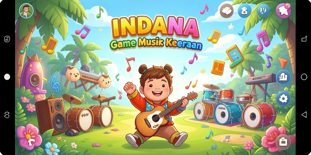 Tampilan gameplay INDAAA dengan aksi musik yang seru.