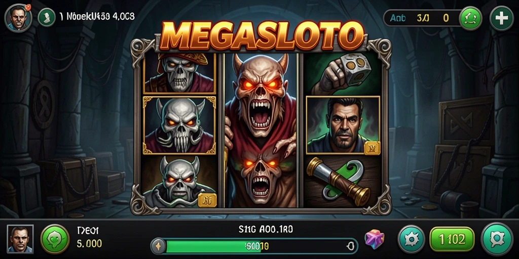 Screenshot gameplay horor MEGASLOTO yang mencekam dan penuh ketegangan.