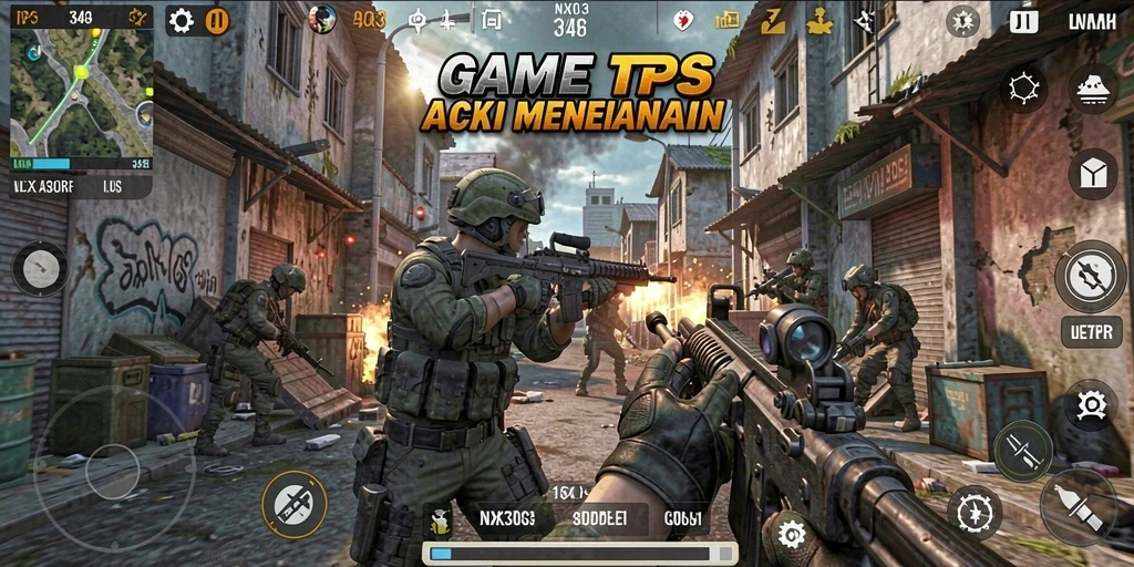 Tangkapan layar utama NX303 yang menunjukkan aksi gameplay TPS yang mendebarkan.