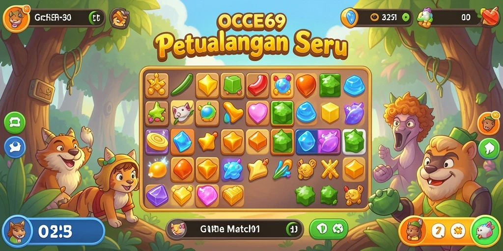 Screenshot gameplay OCE69 menampilkan level Match-3 yang menantang.