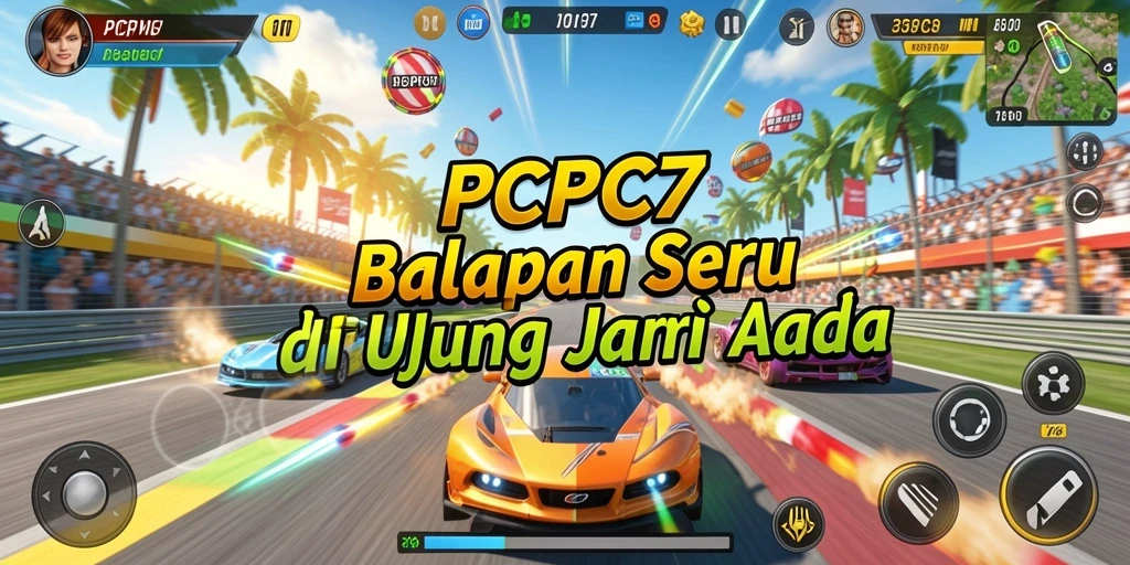 Screenshot PCPC7 menampilkan aksi balapan yang mendebarkan.
