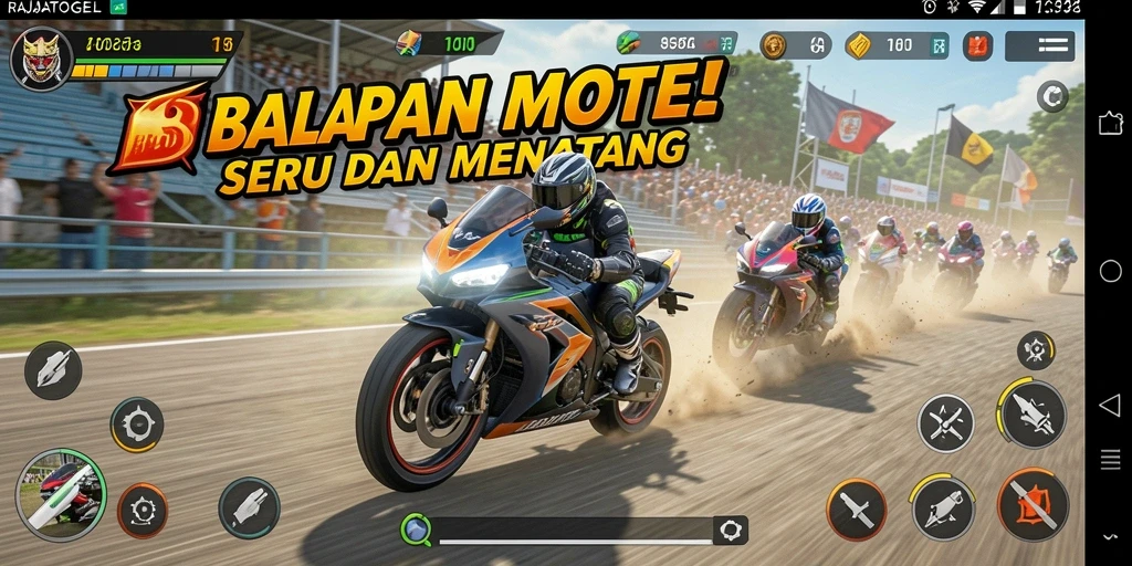 Tampilan gameplay balapan motor yang seru di RAJATOGEL.