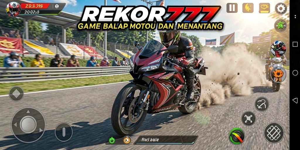 Tampilan gameplay menarik dari REKOR777 saat balapan motor.