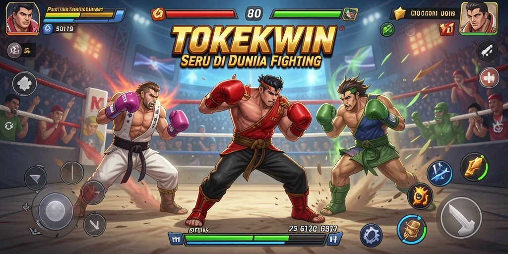 Screenshot utama TOKEKWIN menunjukkan aksi pertarungan yang mendebarkan.