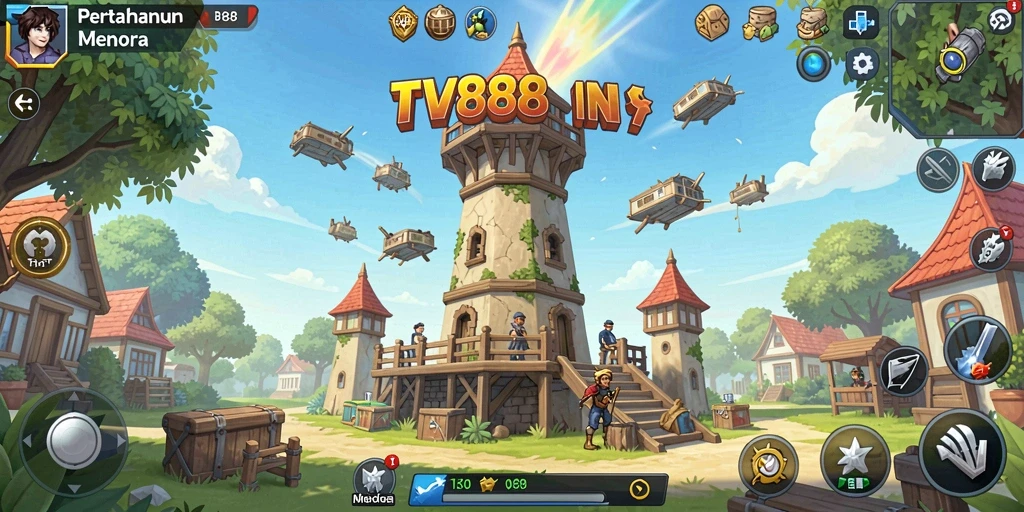 Screenshot gameplay TV888 menampilkan strategi Tower Defense yang menegangkan.