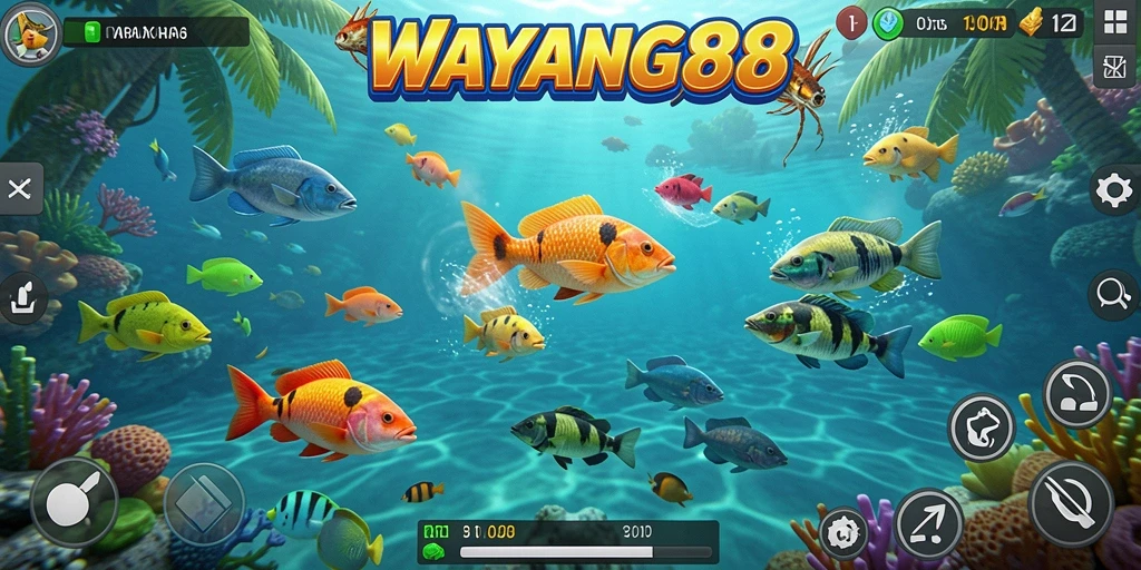 Tampilan menarik dari gameplay WAYANG88 saat menembak ikan.